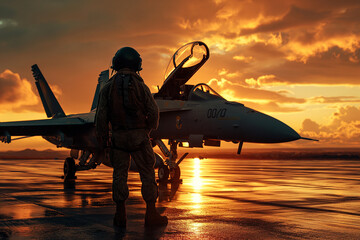 Military fighter pilot. Military pilot and aircraft at the airfield in mission standby mode....