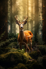 deer in the forest photography, depth of field created with Generative Ai