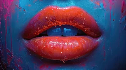 Fototapeten Luscious Lips. Pop Art Collage. female pink red lips mouth.  © Alexander Beker