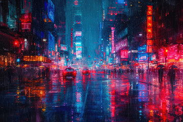Fototapeta premium Chaotic Cityscape, modern art painting