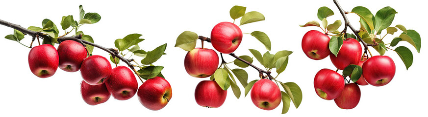 Set of branches of delicious red apples, cut out