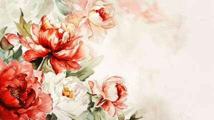 Pink Peonies background: Often associated with romance, prosperity, and bashfulness, valentine theme, mother's day, watercolor, copy space.