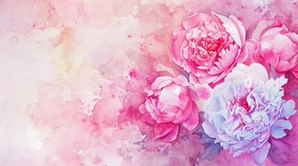 A bouquet of pink peonies watercolor background, copy space.
