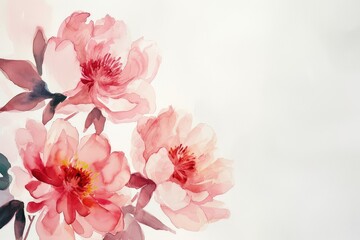 Fototapeta na wymiar Pink Peonies background: Often associated with romance, prosperity, and bashfulness, valentine theme, mother's day, watercolor, copy space.