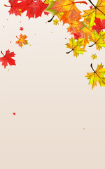 Autumnal Foliage Background Beige Vector. Floral Decor Design. Golden Realistic Leaves. Ground Plant Illustration.