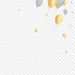 Gold Surprise Background Transparent Vector. Air Rubber Background. Yellow Falling Confetti. Balloon Light Frame.