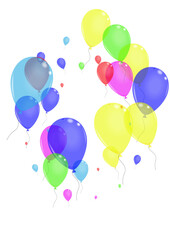 Multicolor Balloon Background White Vector. Helium Fly Template. Yellow Isolated. Red Toy. Balloon Streamers Frame.