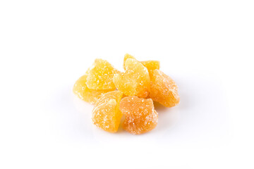 heap of sweat Candied ginger isolated on white