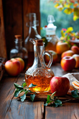 Obraz na płótnie Canvas apple cider vinegar on the table. Selective focus.