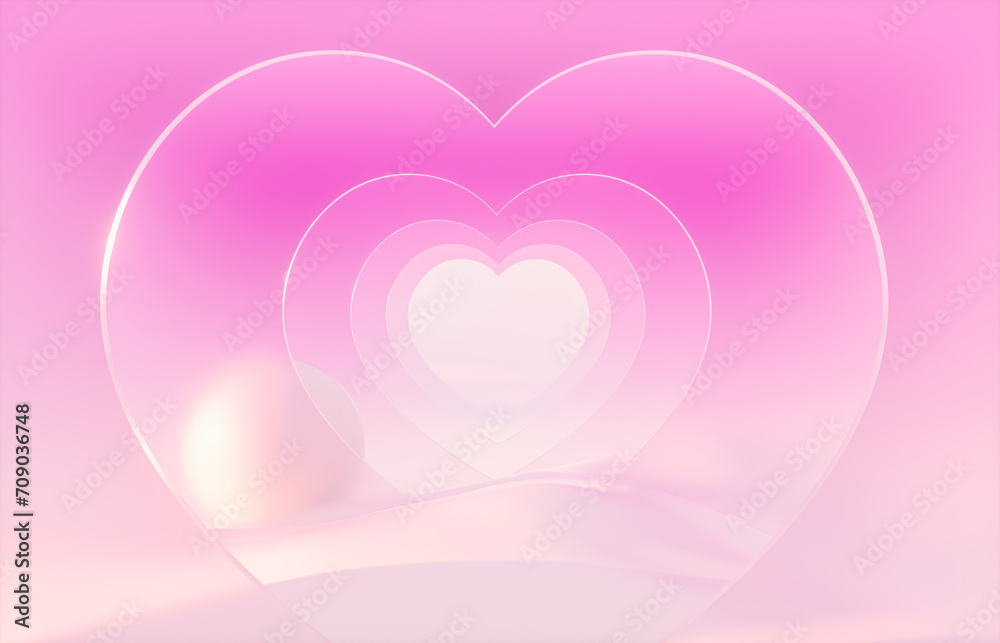 Poster romantic scene with heart shaped frame on winter landscape background. 3d rendering
