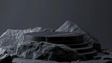 Black geometric Stone and Rock shape podium background