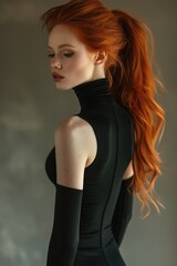 Fototapeta premium supermodel, red hair, sleek ponytail