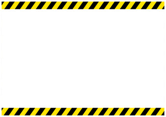 災害工事現場で使う黄色と黒の危険注意の警告フレーム枠縦