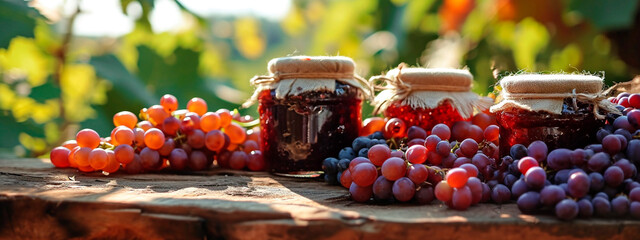 grape jam in a jar. Selective focus.