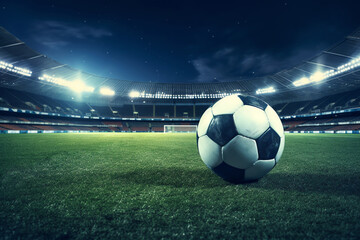 football ball. A soccer ball by the goal on the field. Green grass, sporting ambiance
