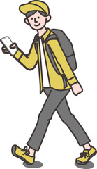 スマホで道順を見ながら歩く男性