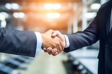 businessmen handshake on battery pack factory background