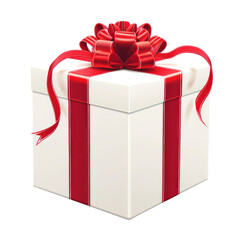 Obraz premium White gift box with red ribbon isolated on white background, PNG transparent background