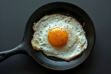 Fried egg in frying pan.