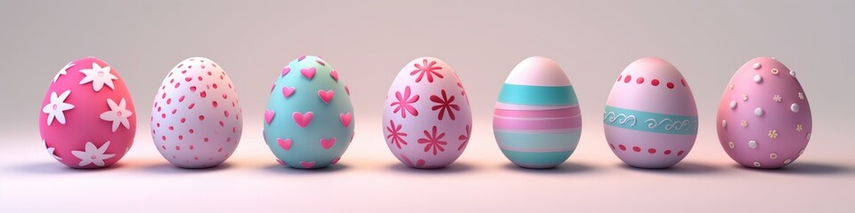 Colorful decorated easter eggs in line group. Easter background