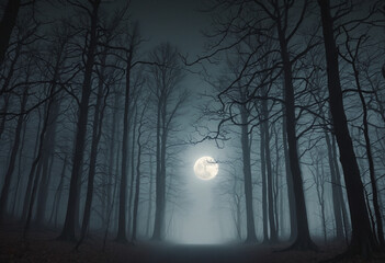 Fototapeta premium Eerie moonlit forest at night