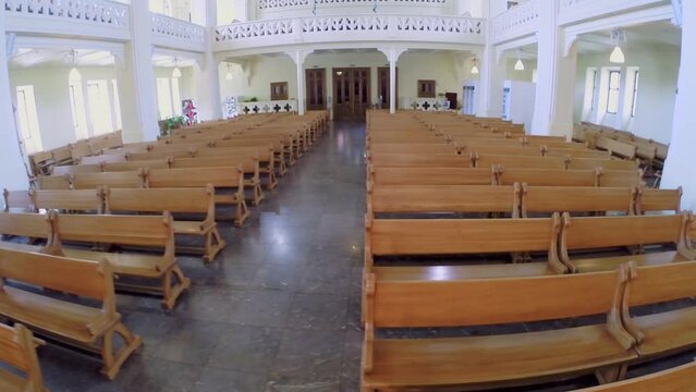 Rows of pews and organ in Evangelical Lutheran Cathedral