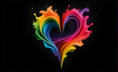 Obraz premium Heart-shaped rainbow smoke against the pitch-black background. Generative AI