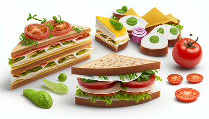 Sandwich appetizers with nutritious components set against a white background