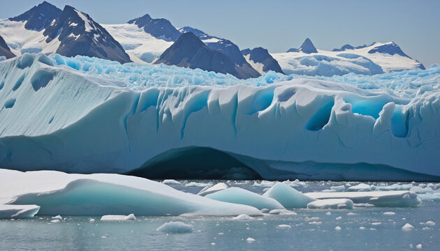 Close-up of the intricate layers of a blue glacier in East Greenland's Knud Rasmussen Glacier near Kulusuk.