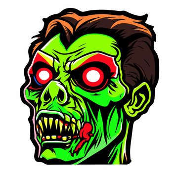 green zombie head on white background