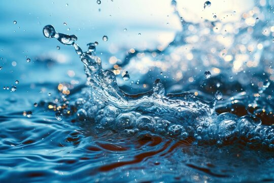 水面で跳ね上がる水飛沫と水中の泡, Generative AI