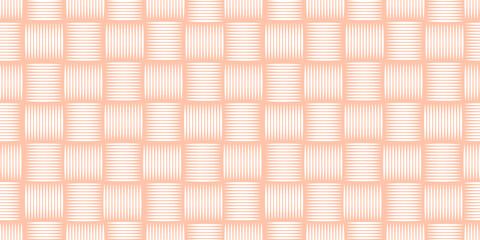 Rattan fabric texture. Basket weave vector seamless pattern background. Organic boho blend backdrop. Peach. Irregular crinkle cloth texture print for summer.