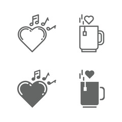 Valentine day icon design vector symbol set including romantic music, coffee