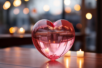 Valentine's Day transparent red heart on blurred background