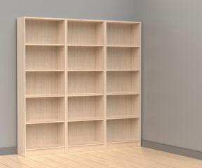 Empty wooden bookcases in the room
