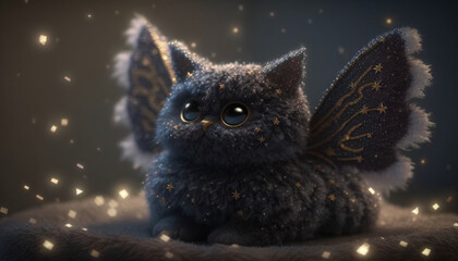 Cute cat with decorative wings in a fairytale holiday.