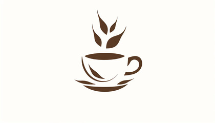 Coffee logo flat lay minimalism. Hot drink icon, breakfast concept, cup coffee, flat symbol illustration white background. Advertisement coffee shop - obrazy, fototapety, plakaty