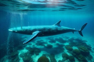 Experience the magic of the ocean's depths with the image of a powerful whale navigating the...