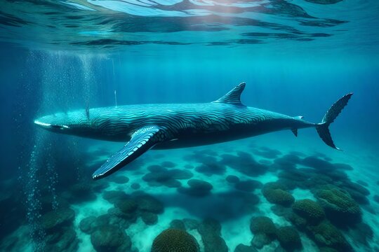 Experience the magic of the ocean's depths with the image of a powerful whale navigating the underwater currents