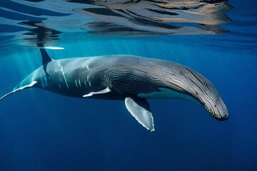 Picture the awe-inspiring sight of a colossal whale navigating the underwater world with...