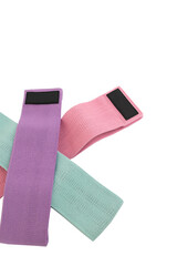 Fitness elastic bands of different colors for exercises.