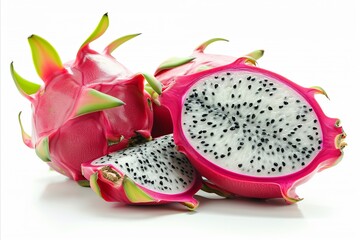 Exotic dragon fruit with vibrant colors, isolated on white background for advertising