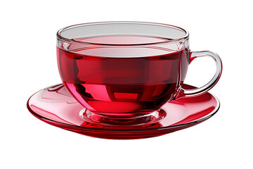 A glass cup with red liquid on a saucer on transparent background. - Powered by Adobe