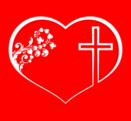 Isolated silhouette of a white heart with a cross and ornament.