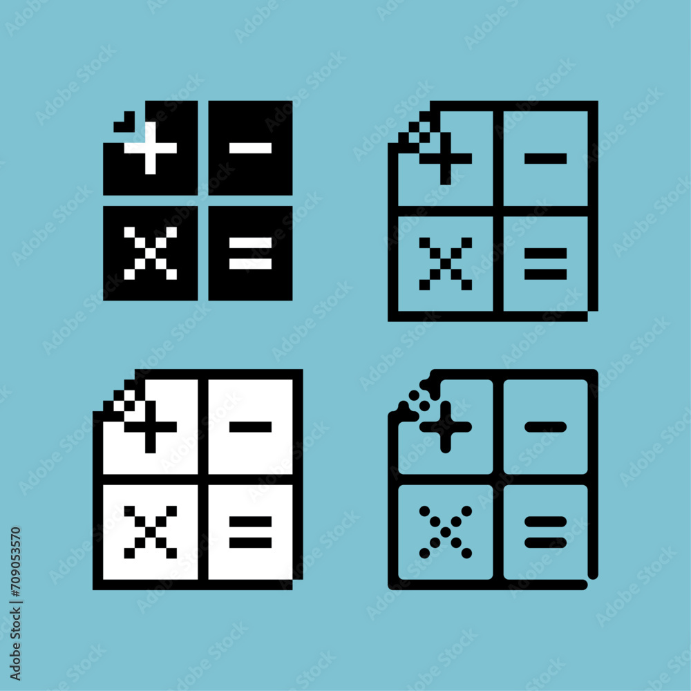 Poster pixel art sets outline icon of page math variation color.math page icon on pixelated style. 8bits pe