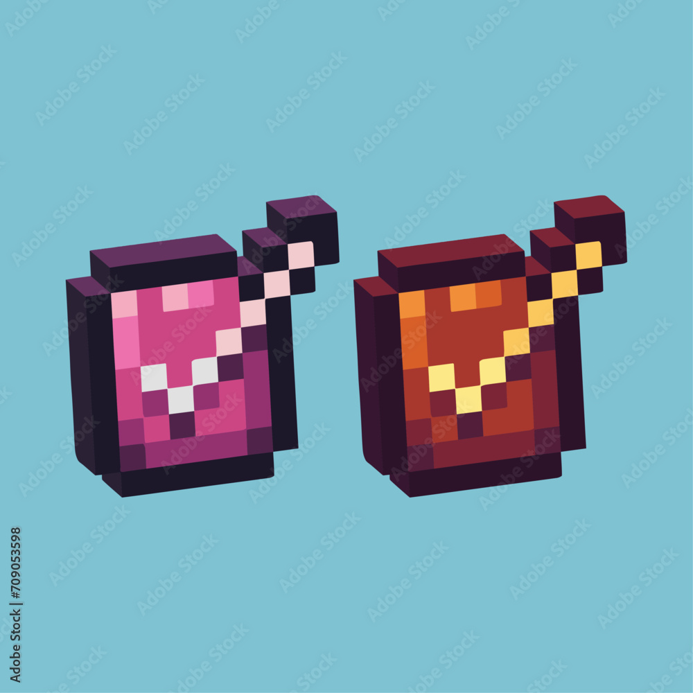 Poster isometric pixel art 3d of agreement button icon for items asset. correct icon on pixelated style.8bi