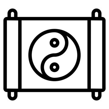 Chinese New Year concept. Vector line icon of Yin Yang coin.