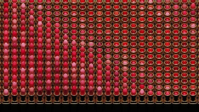 ooped 3D animation of lipstick pattern with different color shades. Advertising animation for beauty salons, make-up artists and the beauty industry. Lipstick animation