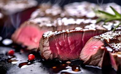 Deliciously grilled steak, close-up. Generative AI