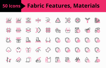 set of icons fabric properties, color pink, black - obrazy, fototapety, plakaty